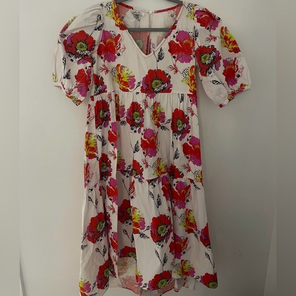 House of Perna Dress Size in Photos Tropical Bloom Print Tiered Design Hi Low - Picture 2 of 7